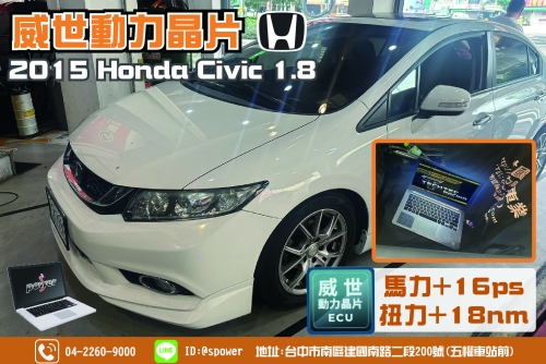 2015 Honda Civic 1.8威世動力晶片-自然進氣舒適快感！
